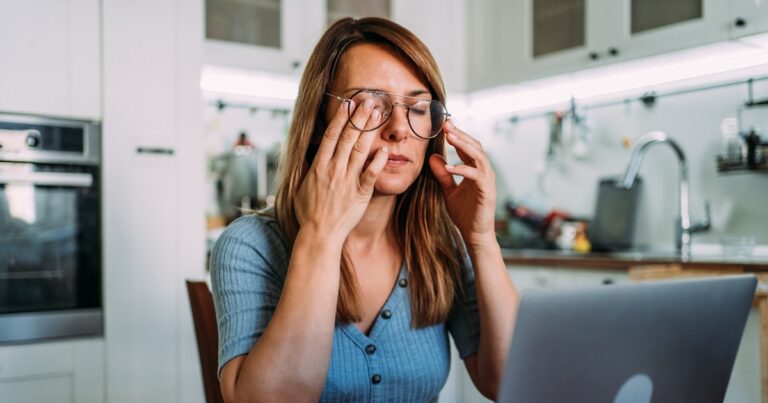 stressed woman working from