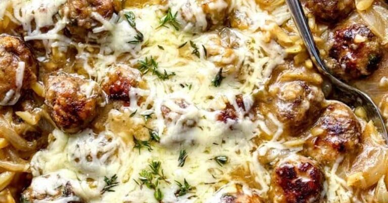 french onion meatballs with