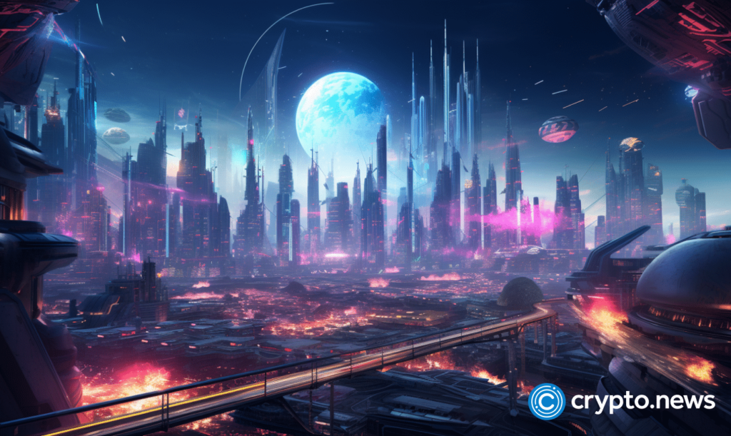 crypto news metaverse space front side view neon colors cyberpunk styl v5.2 1