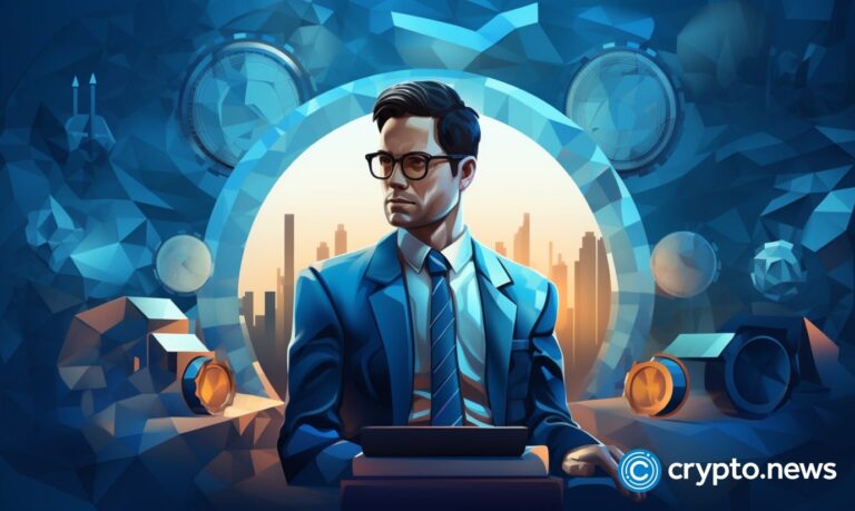 crypto news Lawyer looks on bitcoin blockchain background white and blue colors low poly styl v5.2