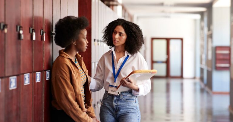 teacher talking with tensed